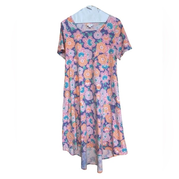 LuLaRoe maxi high low dress pastel floral pink  purple cotton poly spdx … - Picture 1 of 5